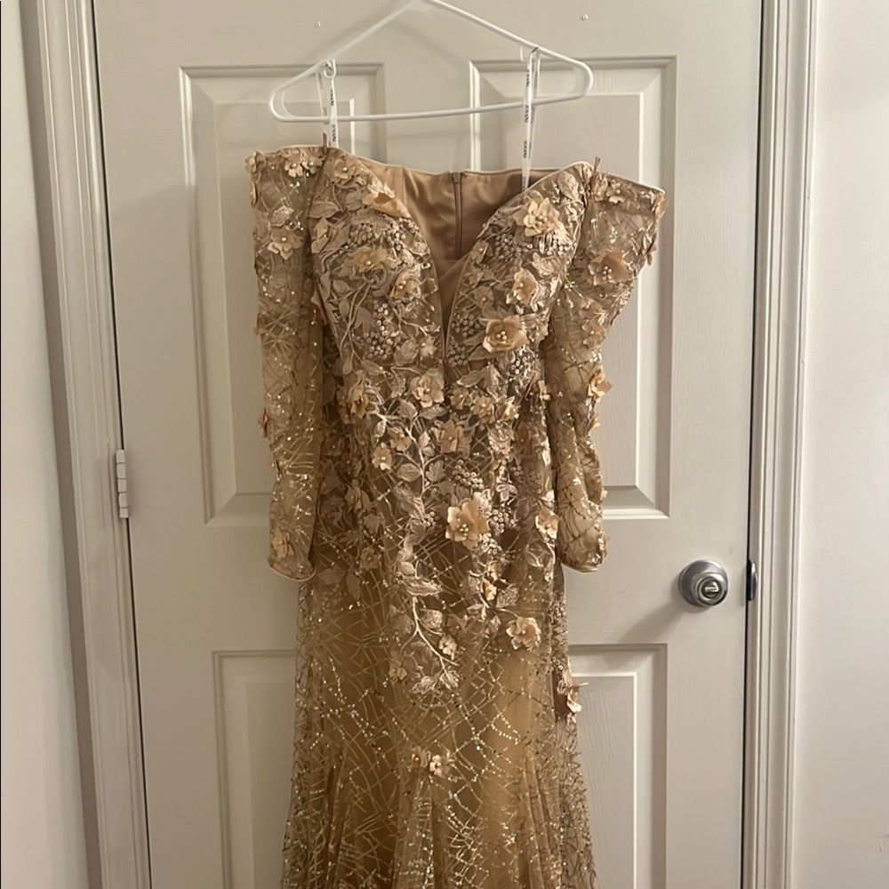 Jovani Gold Long Sleeve Dress